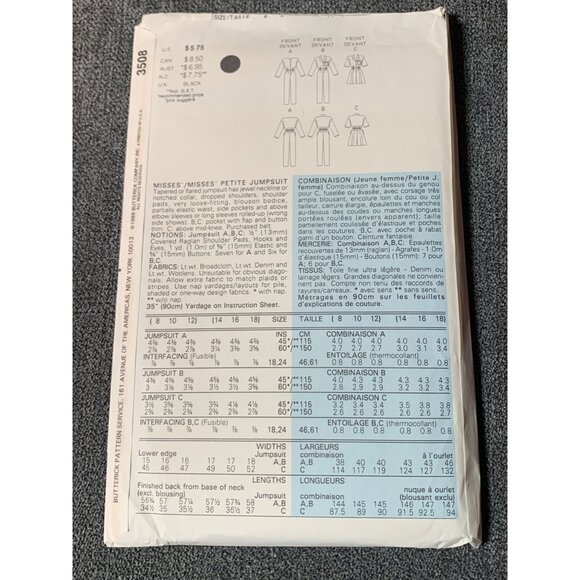 Butterick 3508 Misses Jumpsuit Sewing Pattern 8-10-12 - uncut - Picture 2 of 2